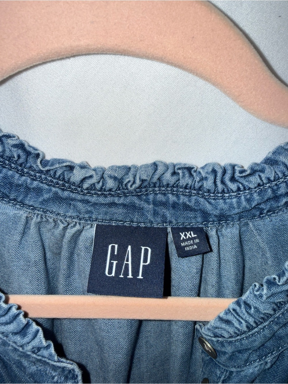 GAP Women's Denim Tiered Ruffle-Neck Button Dress - Blue - Picture 3 of 3